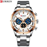 CURREN relógio de pulso masculino, relógio azul de aço inoxidável com pulseira data relógios luxuosos à prova d'água para homens de negócios