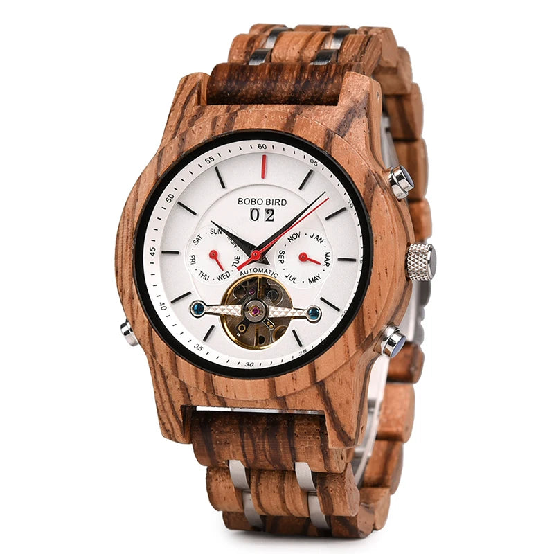 Bobo pássaro relógios mecânicos masculino feminino automático duplo tourbillon relógio de pulso roda balanço metal de madeira relógio relogio