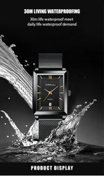 Crrju luxo relógio de ouro masculino quadrado japão quartzo fino malha aço à prova dwaterproof água esportes data automática relógios pulso relogio masculino