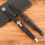 Xqni luxo multicolorido cruz design clássico aço inoxidável pulseira de couro masculino 19/21/23cm escolher bonito presentes de natal