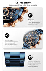 CURREN relógio de pulso masculino, relógio azul de aço inoxidável com pulseira data relógios luxuosos à prova d'água para homens de negócios