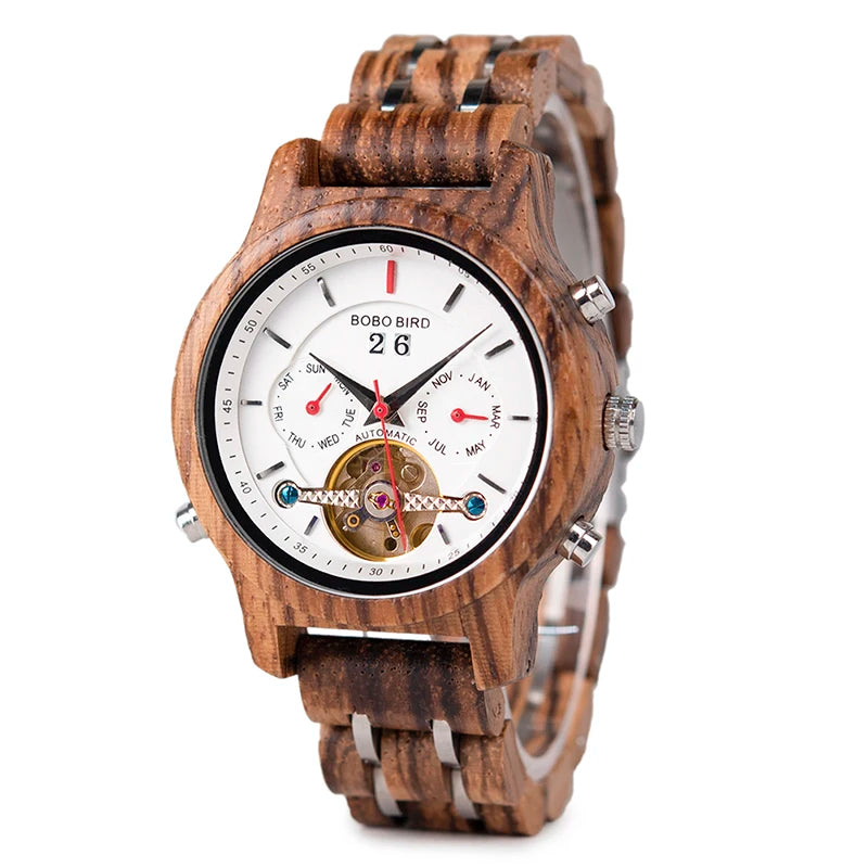 Bobo pássaro relógios mecânicos masculino feminino automático duplo tourbillon relógio de pulso roda balanço metal de madeira relógio relogio