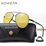 Aowear hd óculos de visão noturna homem polarizado amarelo noite condução aviação óculos de sol marca designer motorista carro óculos