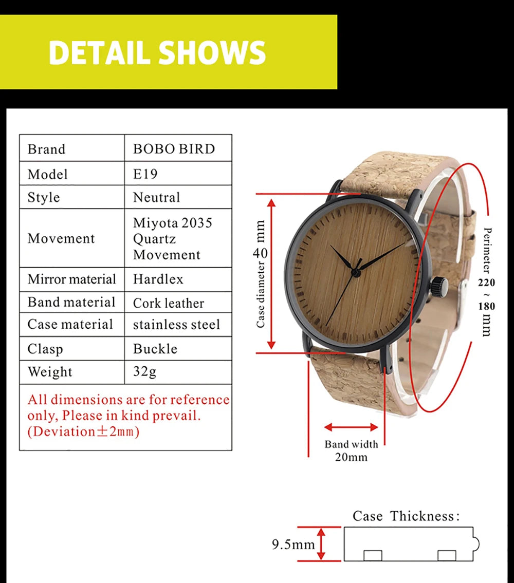 Bobo bird relógios masculinos, relógio de pulso de quartzo de madeira com pulseira de couro genuíno com caixa de papel, relógios masculinos