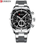 CURREN relógio de pulso masculino, relógio azul de aço inoxidável com pulseira data relógios luxuosos à prova d'água para homens de negócios