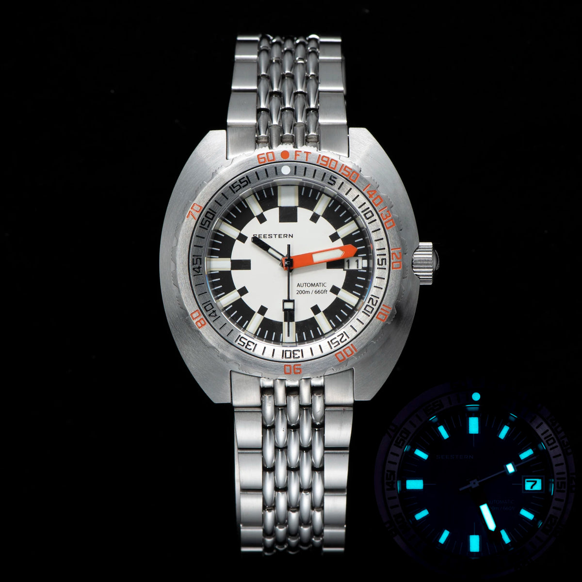 Marca superior mergulhador relógio masculino sub300t automático mecânico vidro de safira luminosa data 200m volta pulseira seestern relógio de pulso retro