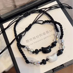 2 pçs natural moonstone obsidiana pulseiras artesanal casal bonito preto branco gato pulseira acessórios jóias