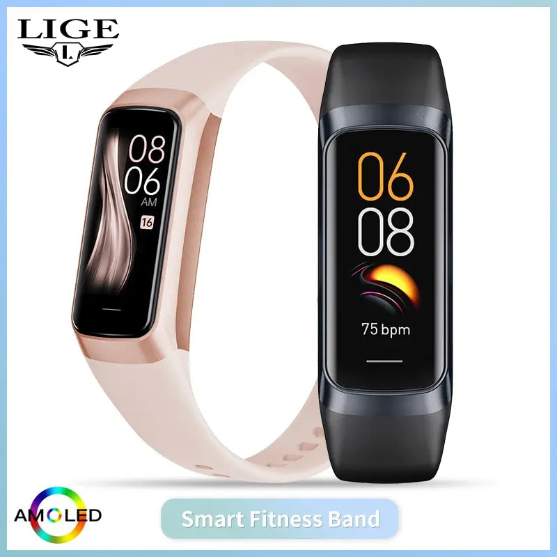 LIGE-Relógio Inteligente Amoled para Homens e Mulheres, Banda Inteligente, Frequência Cardíaca, Sangue, Pulseira Inteligente Impermeável, Rastreador de Fitness Esportivo, 2023