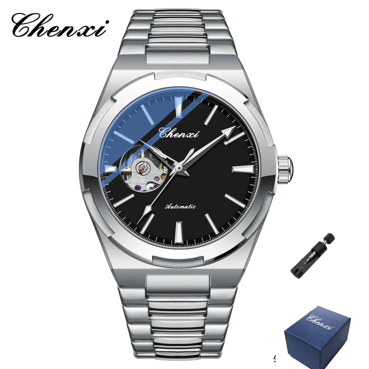 Chenxi 8856 marca superior movimento automático relógio mecânico para homens esqueleto oco homem relógios à prova dwaterproof água relógio de pulso de negócios