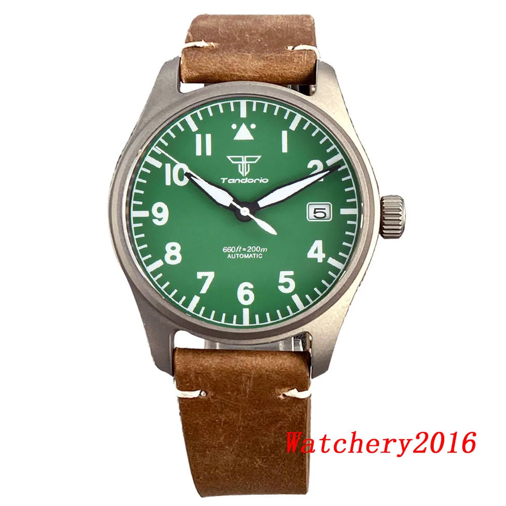 Novo tandorio piloto 39mm relógio de titânio movimento nh35 200m à prova dwaterproof água luminosa mergulho automático relógio masculino vidro safira escovado