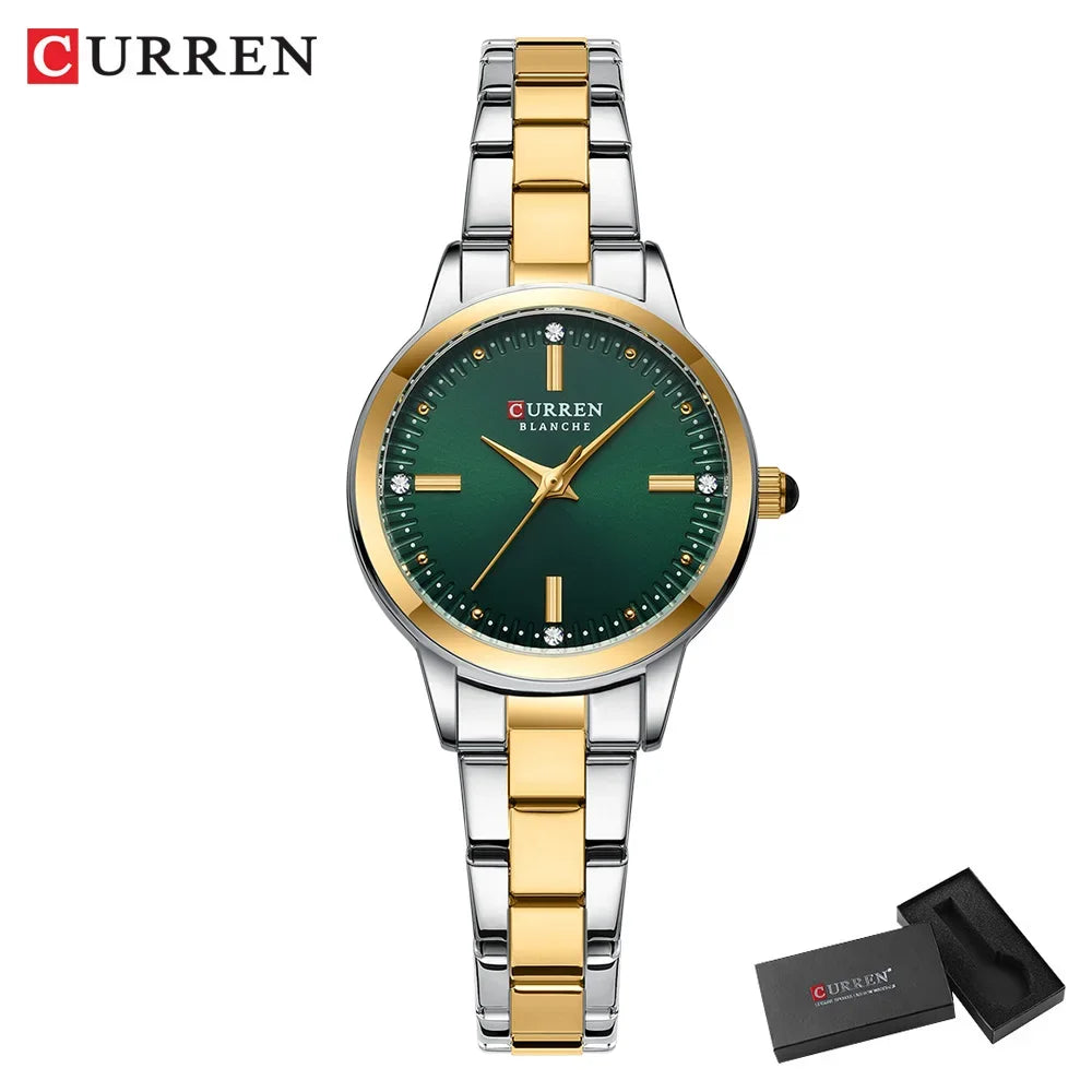Curren relógios femininos moda original relógio de pulso de quartzo para senhoras mostrador romano deslumbrante diamante à prova dwaterproof água luminosa luxo novo