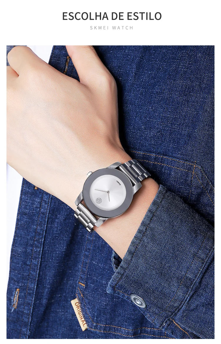 Skmei unissex quartzo pulseira à prova d'água relógios de luxo pulseira de aço inoxidável estilo simples display analógico relógio de pulso fashion