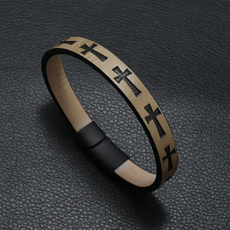 Novela pulseira de couro masculina destacável ímã fivela punk cruz braclet acessórios para ele pulseras para hombre erkek bileklik