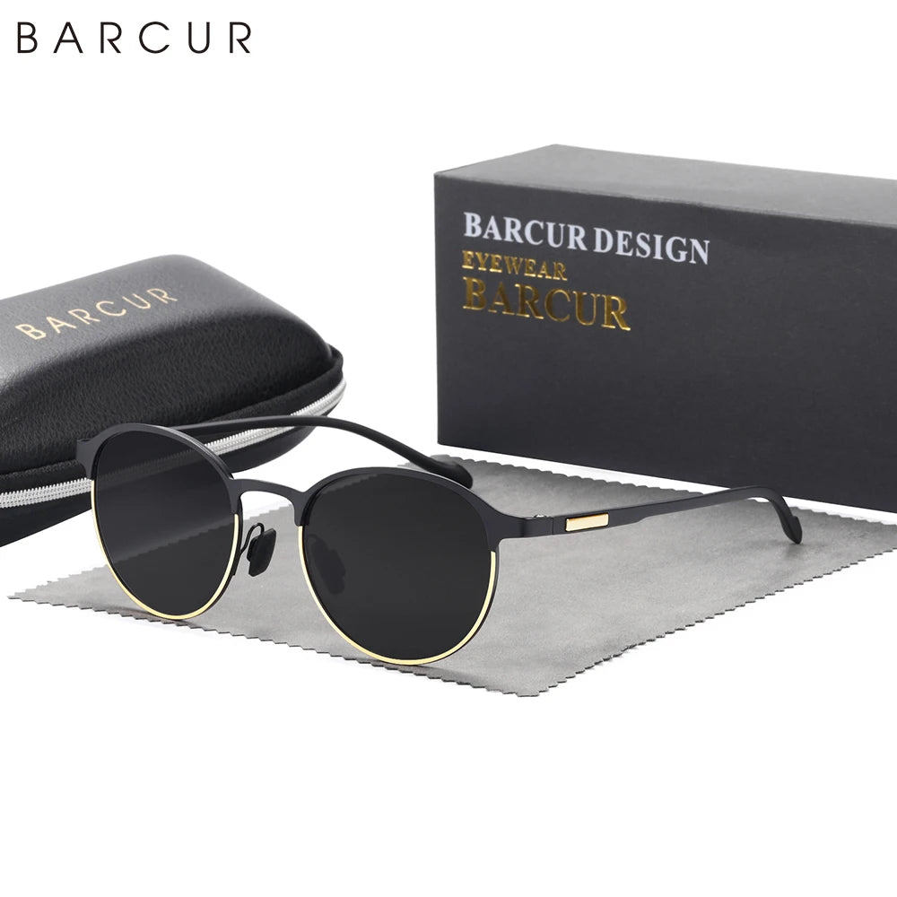 BARCUR TR90 Templos Óculos de sol feminino polarizado moda óculos de sol dirigindo redondo senhoras óculos de sol