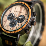 Bobobird relógio masculino de luxo, cronógrafo de quartzo, relógio de pulso personalizado, pulseira de metal e madeira, caixa de presente