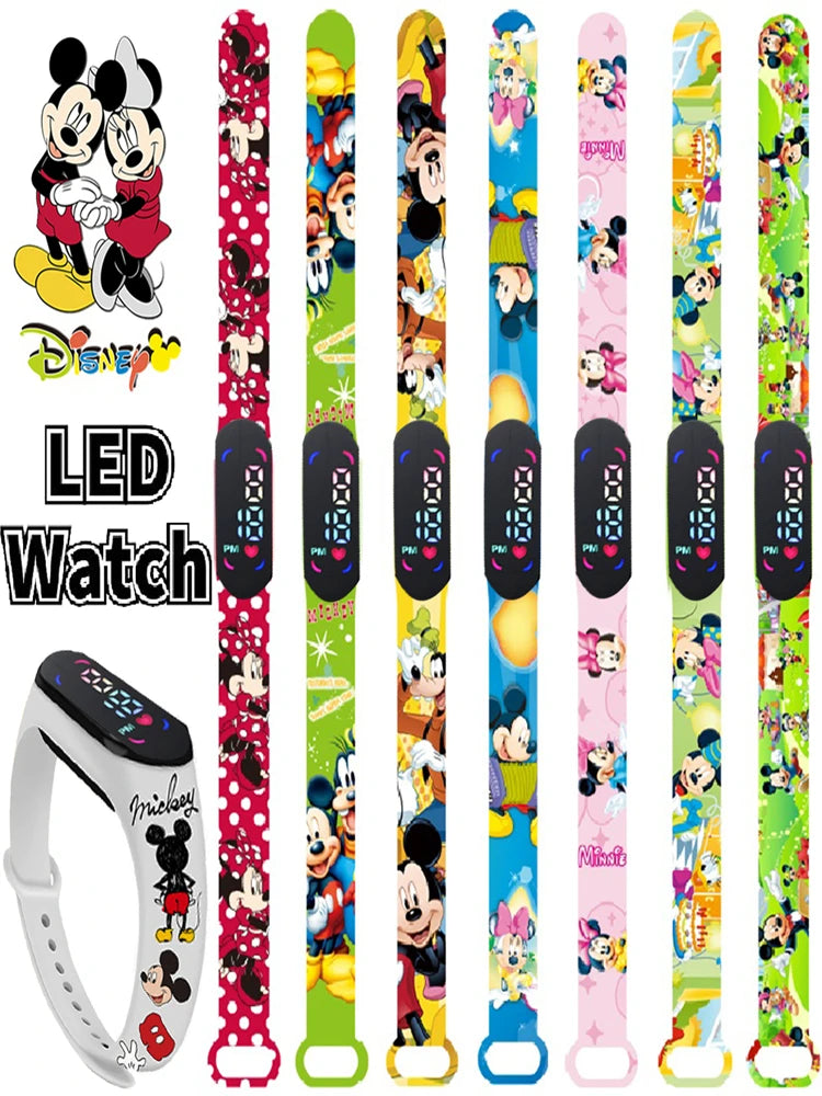 Nova disney mickey minnie led toque relógio donald duckbracelet relógio estudante crianças esportes dos desenhos animados relógio eletrônico presente brinquedo