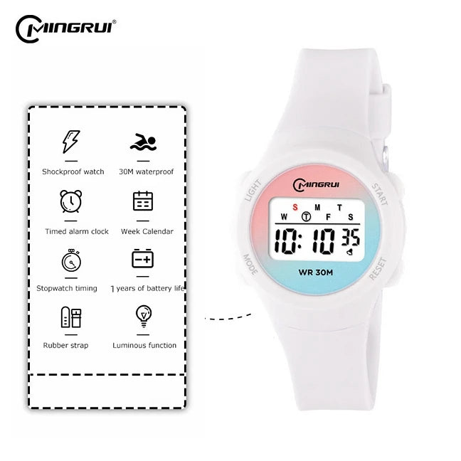 Crianças esporte relógios alarme cronômetro crianças relógio digital para meninos meninas 30m à prova dwaterproof água rosa estudante relógio de pulso eletrônico