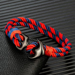 MKENDN Pulseiras de âncora masculinas, fio duplo, surfista náutico, corda à prova d'água, pulseira feminina, fivela esportiva de aço inoxidável preto