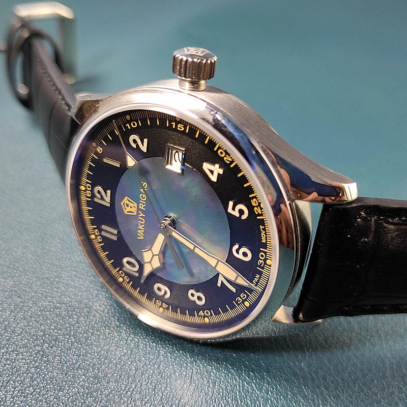 Relógio de pulso mecânico automático masculino, impermeável, calendário luminoso, ponteiro de gás, piloto alemão, movimento Nh35, C1