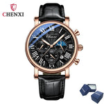 Chenxi 973 multi-função negócios fase da lua data à prova dwaterproof água roma analógico importado relógio de pulso masculino dial relógios de couro de quartzo