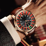 Lige moda couro marrom relógio masculino mostrador rotativo las vegas roleta tema de mesa relógio masculino à prova dwaterproof água relógios luminosos
