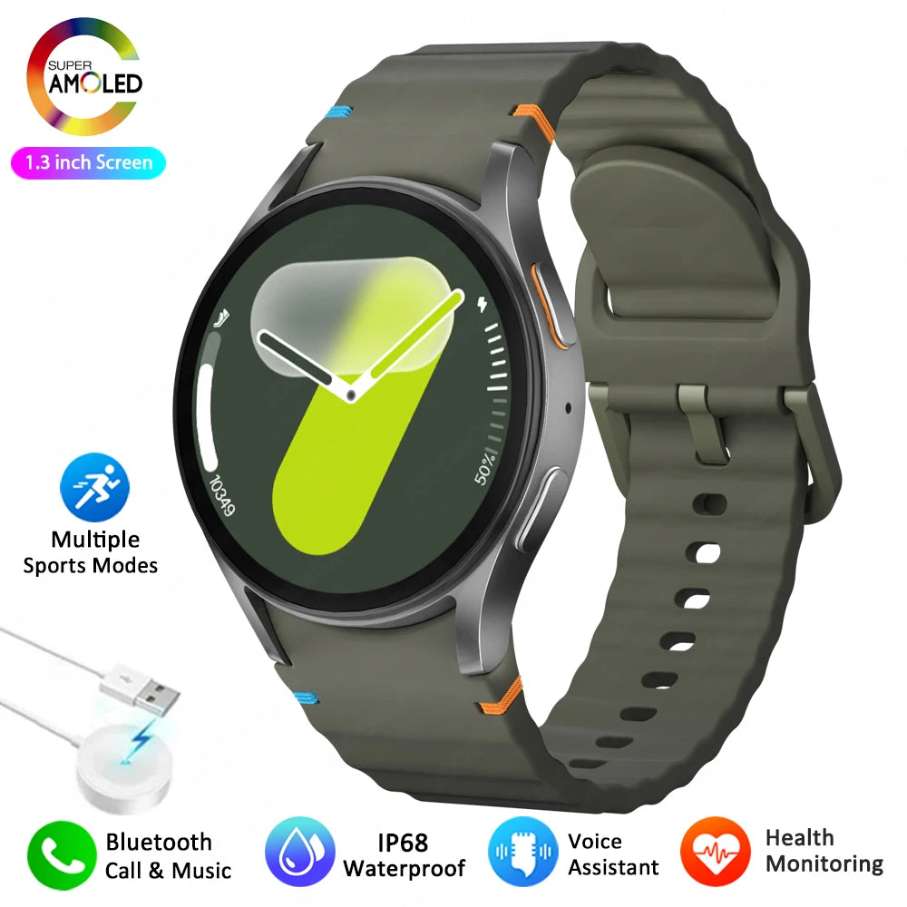 Para galaxy watch 7 relógio inteligente das mulheres dos homens amoled tela hd bússola freqüência cardíaca fitness esporte à prova dwaterproof água bluetooth chamada smartwatch