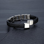 Mkendn punk masculino corrente de motociclista trançado pulseira de couro genuíno aço inoxidável fivela magnética pulseira presentes homme pulseras