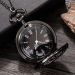 Relógio de bolso Steampunk com corrente para homens e mulheres, colar com pingente, charme vintage, preto, número romano, quartzo, moda unissex, presente