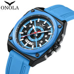 Relógio impermeável multicolorido onola masculino, fita de silicone, design de moda juvenil, venda quente, novo, 2024