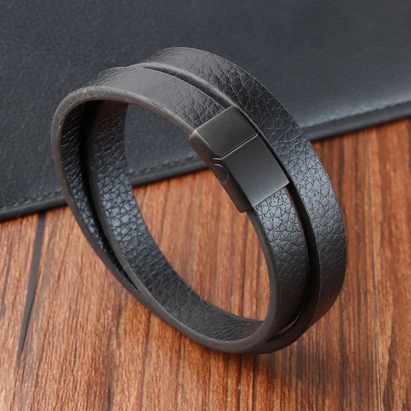 Moda trançado corda wrap preto pulseiras de couro para homens estilo clássico pulseira de aço inoxidável casal charme jóias presentes