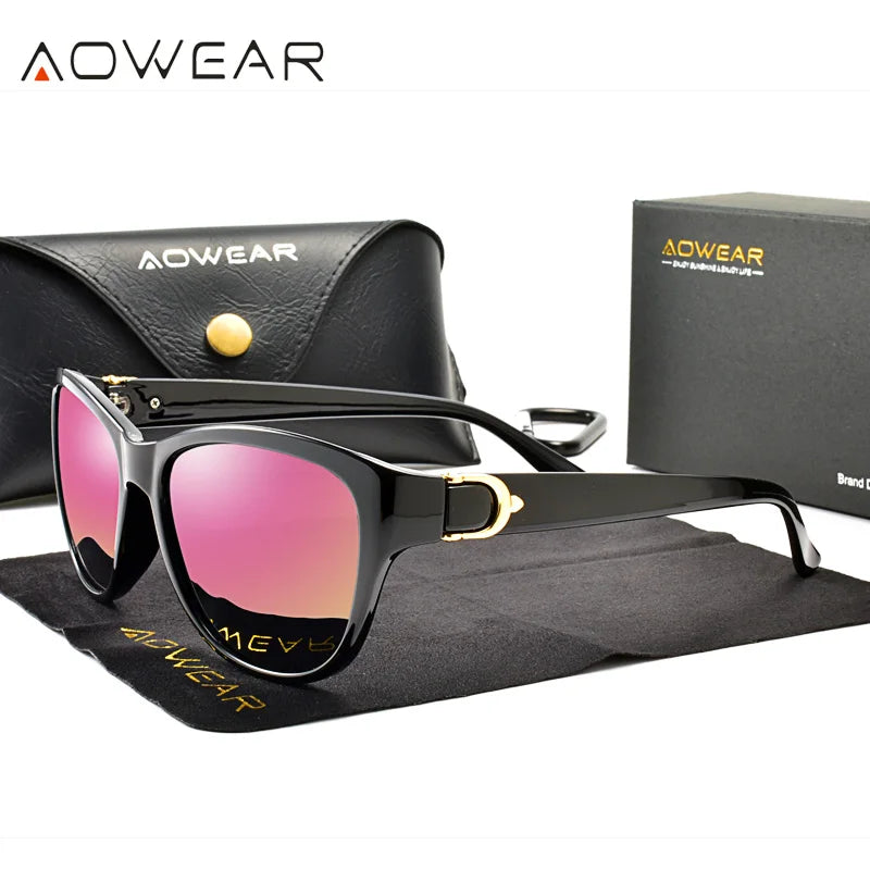 Aowear feminino polarizado vintage óculos de sol para mulheres moda espelho tons óculos de sol senhoras condução óculos gafas de sol mujer