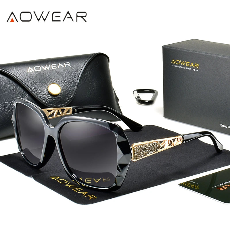 Aowear vintage rosa espelho óculos de sol feminino polarizado quadrado gradiente óculos de sol para senhoras claro oversized lunette de soleil