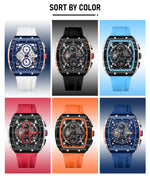 CURREN Esporte Cronógrafo Relógio de Quartzo para Homens Moda Azul Pulseira de Silicone Tonneau Dial Relógio de Pulso com Data 3atm À Prova D 'Água
