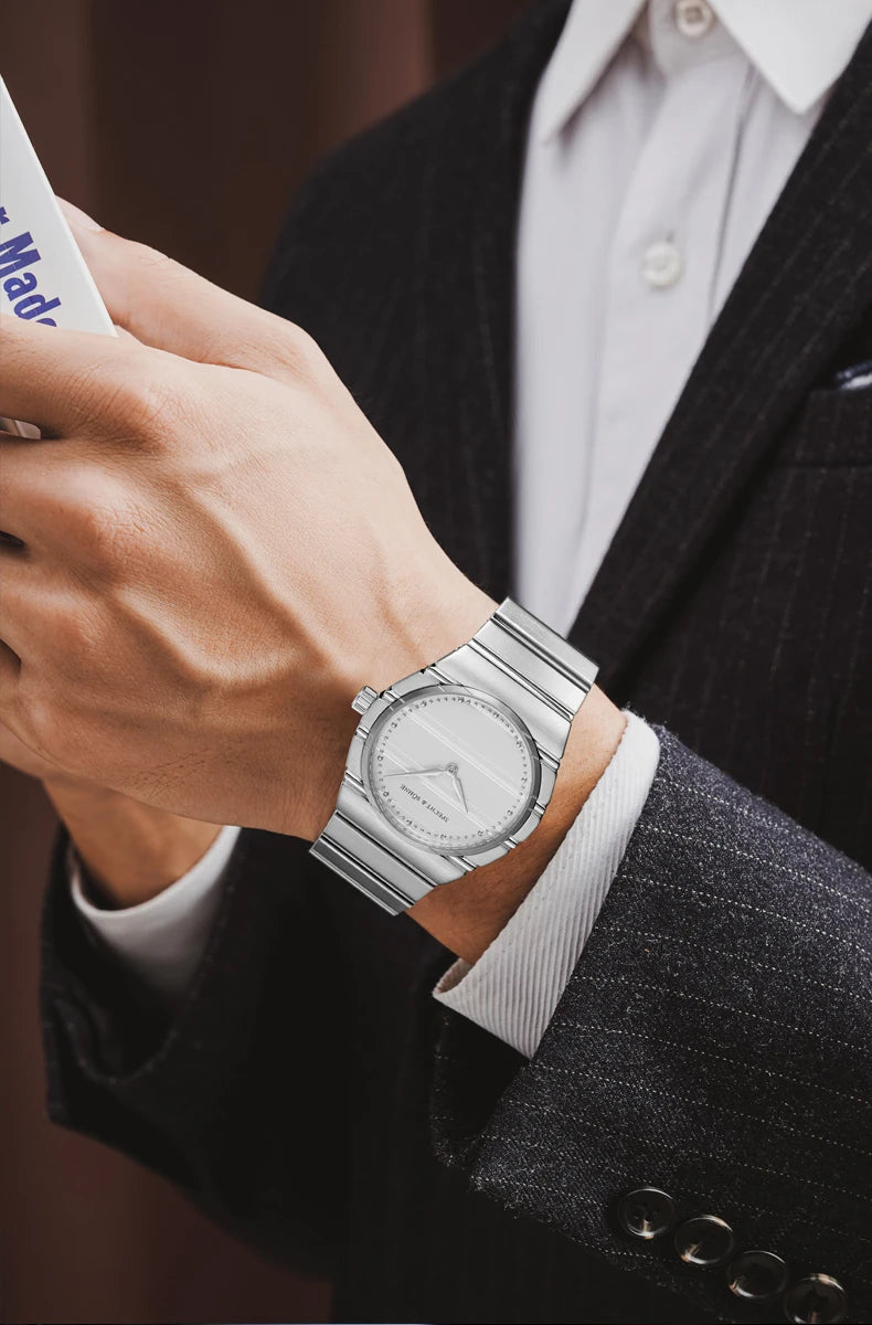 2025 novo specht & söhne cor cinza 37mm relógio de pulso de quartzo ultrafino luminoso safira relógio de aço inoxidável 50m à prova d'água