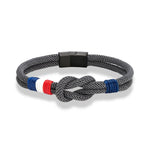 MKENDN Pulseira de corda com nó quadrado de aço inoxidável preto, masculina, feminina, feita à mão, design de camada dupla, bandeira da França, joias de casal