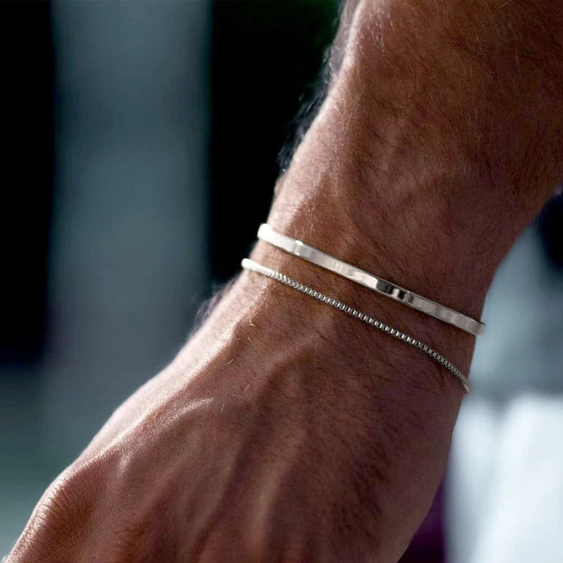 Pulseiras empilháveis para homens, prata esterlina 925/banhado a ouro 14k conjuntos de pulseiras delicadas com caixa de pulseiras cubanas