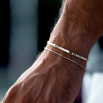Pulseiras empilháveis para homens, prata esterlina 925/banhado a ouro 14k conjuntos de pulseiras delicadas com caixa de pulseiras cubanas
