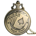 Relógio de bolso de quartzo de desenho animado de pôquer de bronze vintage o melhor presente para crianças, homens e mulheres