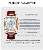 2024 CHENXI 8209 Relógios masculinos pulseira de couro casual luxo quartzo relógios de pulso quadrados à prova d'água