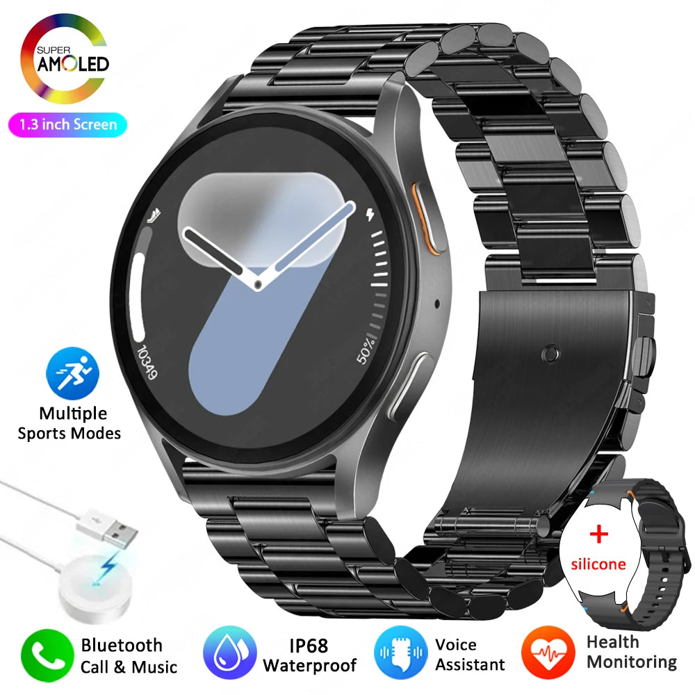 Para galaxy watch 7 relógio inteligente das mulheres dos homens amoled tela hd bússola freqüência cardíaca fitness esporte à prova dwaterproof água bluetooth chamada smartwatch