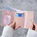 Novas carteiras fofas para mulheres pequeno ferrolho menina titular do cartão de crédito para couro do plutônio bolsa de moedas carteira feminina bolsas curtas para mulheres