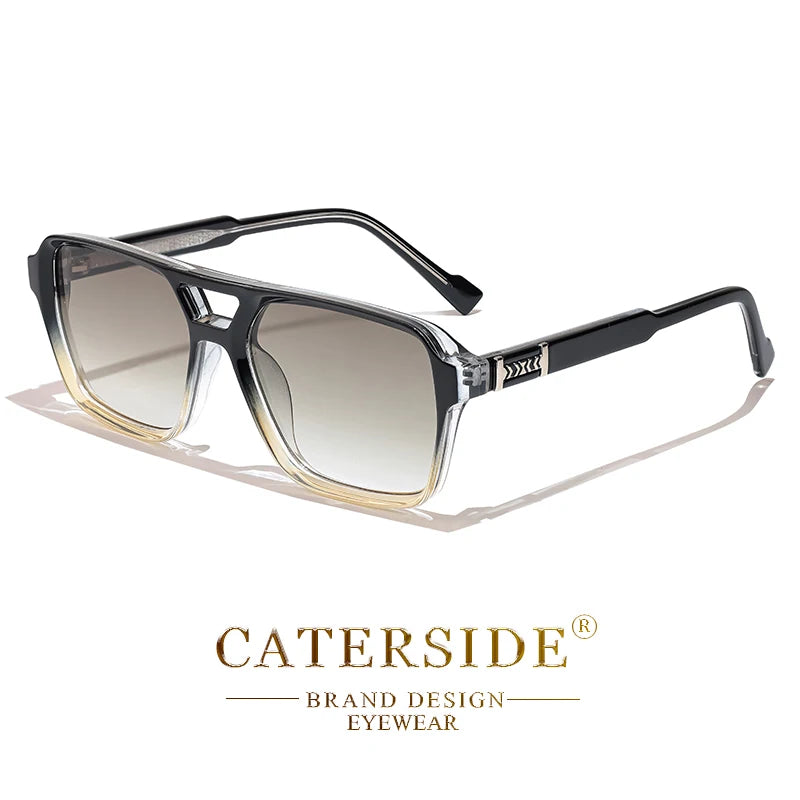 Caterside retro punk óculos de sol masculino quadro quadrado plana superior ponte dupla alta qualidade óculos de sol para mulheres festa festival presentes