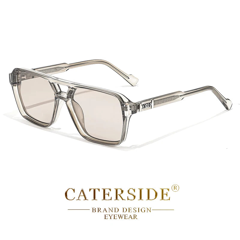 Caterside retro punk óculos de sol masculino quadro quadrado plana superior ponte dupla alta qualidade óculos de sol para mulheres festa festival presentes