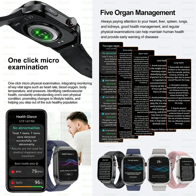 2024 novo grau médico ácido úrico gordura no sangue smartwatch ecg glicose no sangue freqüência cardíaca pressão arterial monitoramento de saúde relógio inteligente
