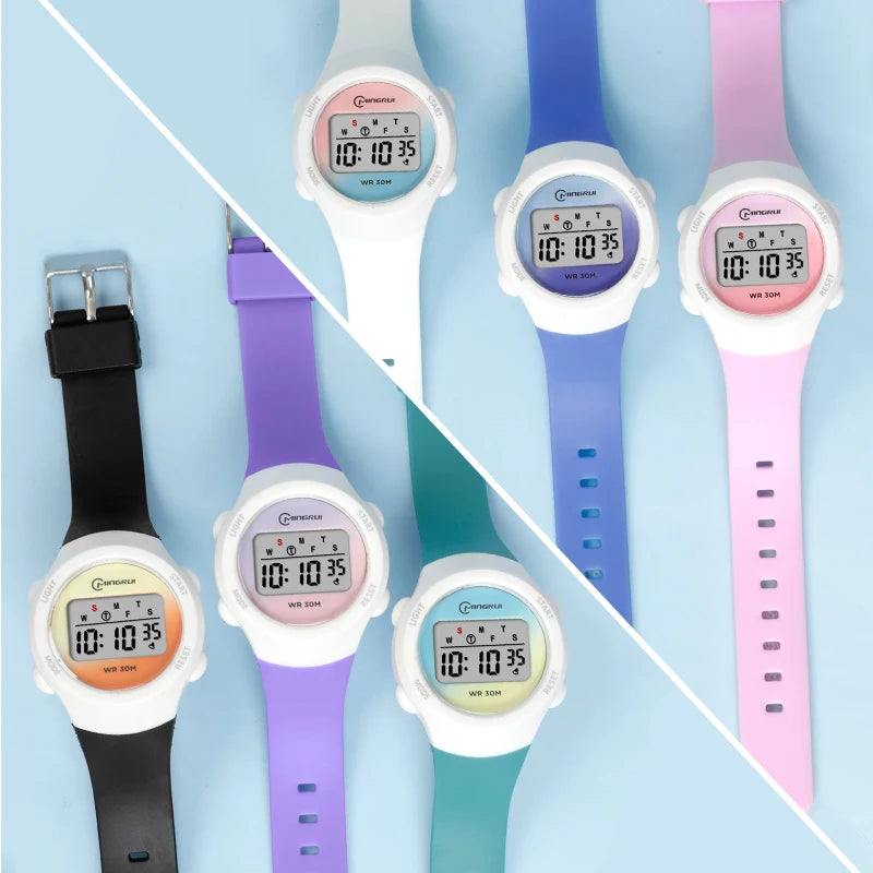 Crianças esporte relógios alarme cronômetro crianças relógio digital para meninos meninas 30m à prova dwaterproof água rosa estudante relógio de pulso eletrônico