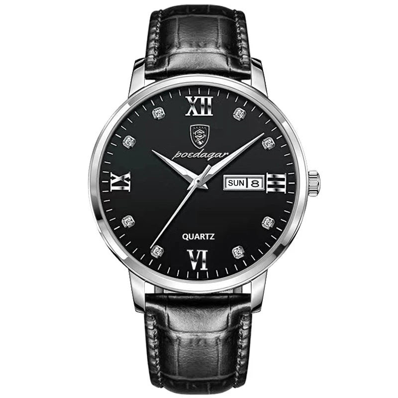 Poedagar mais novo relógio masculino à prova dwaterproof água casual pulseira de couro luminosa relógios de luxo para homem data semana exibição esportes relógios quartzo