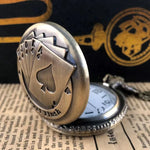 Relógio de bolso de quartzo de desenho animado de pôquer de bronze vintage o melhor presente para crianças, homens e mulheres