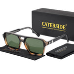 Caterside retro punk óculos de sol masculino quadro quadrado plana superior ponte dupla alta qualidade óculos de sol para mulheres festa festival presentes