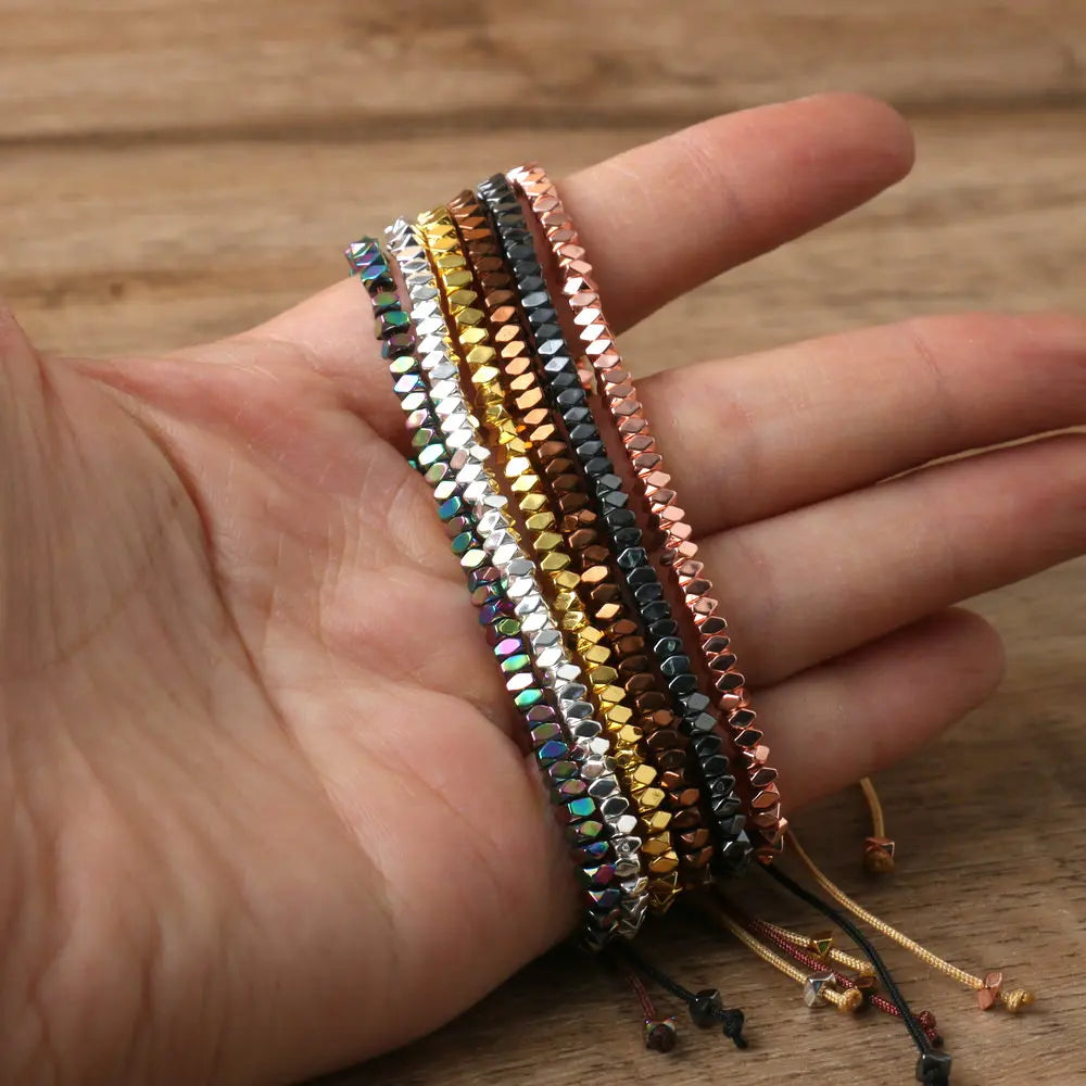 2x3 ouro/prata/ouro rosa contas facetadas trança pulseira ajustável para mulheres homens cintilante delicado pulseira jóias