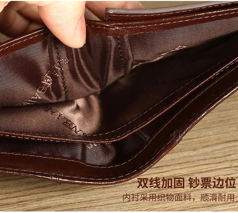 【Couro de couro genuíno】Manbang marca venda quente carteira masculina de luxo original curto tri-fold primeira camada bolsa de negócios